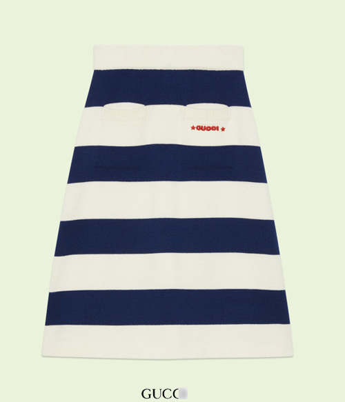 Gucc* stripe pocket skirt;로고 포인트만으로 충분히 산뜻한 니트스커트!!