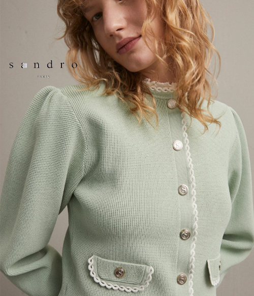 Sandr*(or) knitted cardigan ;시그니처 로고 버튼으로 클린하게~얼굴까지 화사해지는 민트컬러!! ;피팅추가