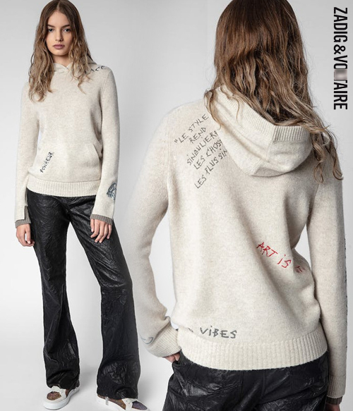 ZADIG &amp; VOLTAIR*cashmere hood sweater ;텍스트 디자인으로 매력적이고 이중 슬리브디테일로 더욱 매력적인 캐시미어 후디스웨터!! ;피팅추가