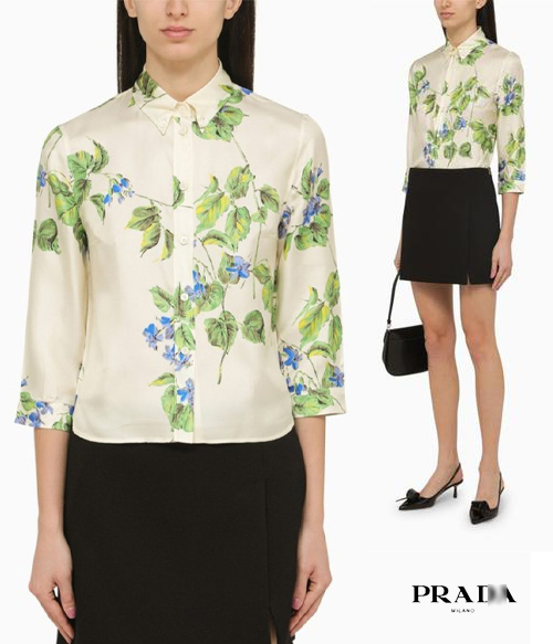 PRAD*  floral blouse ; 로고패치까지 세련된~로맨틱한 플로럴 블라우스~~