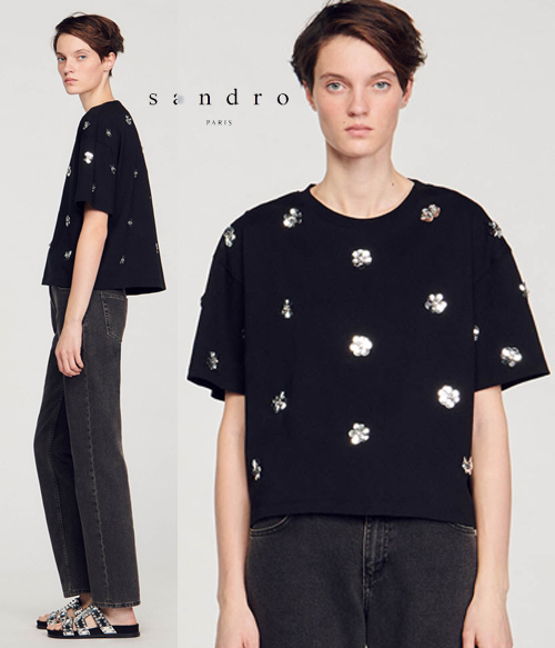 Sandr*(or)  Women&#039;s cotton T-shirt; 얼굴까지 화사해보이는 스팽글탑~~루즈한 사이즈 너무 좋아요!!