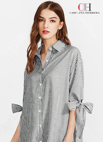 carolina herrer*(or) striped tie shirts - 깨끗한 핏과 패턴이 주는 세련된 데일리 아웃핏! ;피팅추가